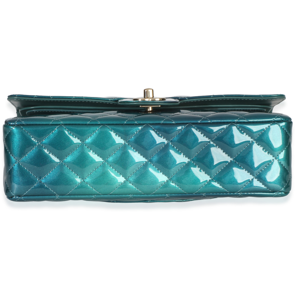Chanel Green Blue Shaded Quilted Patent Medium Classic Double Flap Bag - Picture 5 of 8
